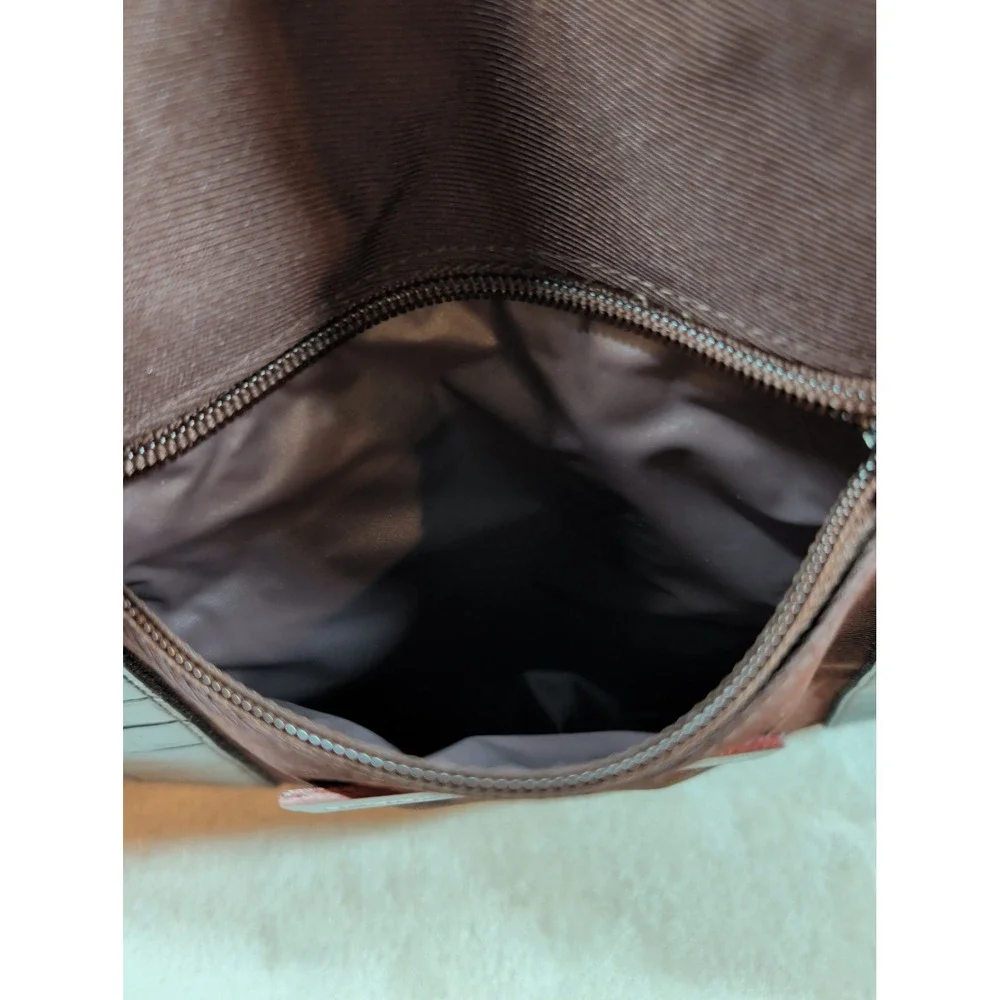 Kenneth Cole Signature Brown Canvas Duffel Bag Croc Embossed Trim Travel Weekend